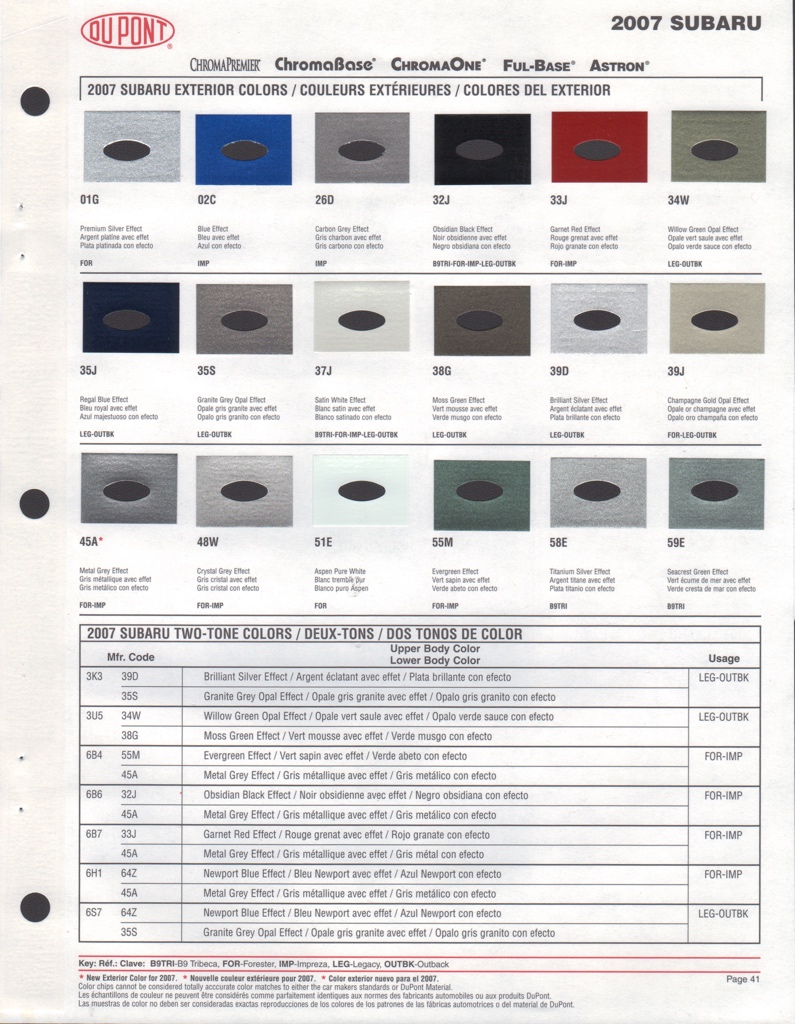 2007 Subaru Paint Charts DuPont 1